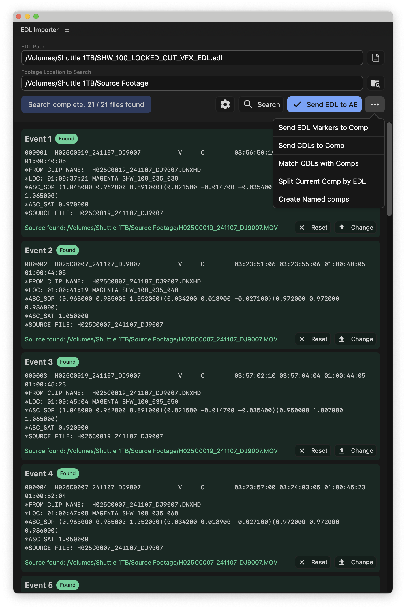 EDL Importer Screenshot